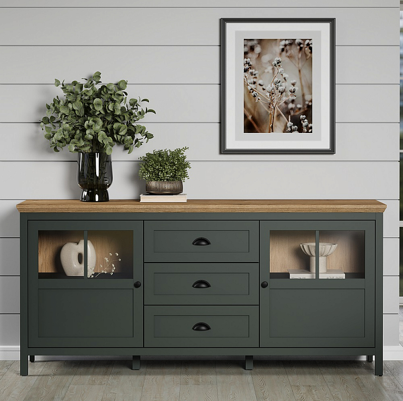 Sideboard Stanton | Tannengrün / Eiche