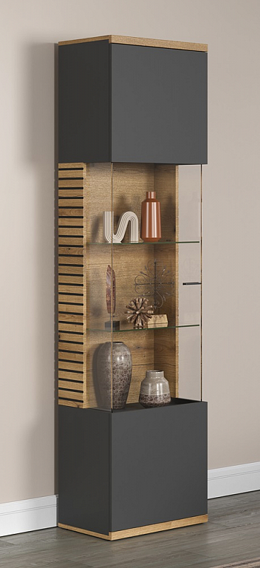 Vitrine Hochschrank Norris | grau / Coast Evoke Oak | verschiedene Größen