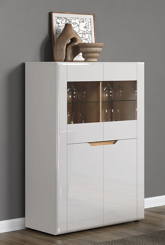 Highboard Marlon | weiß Hochglanz / Evoke Eiche