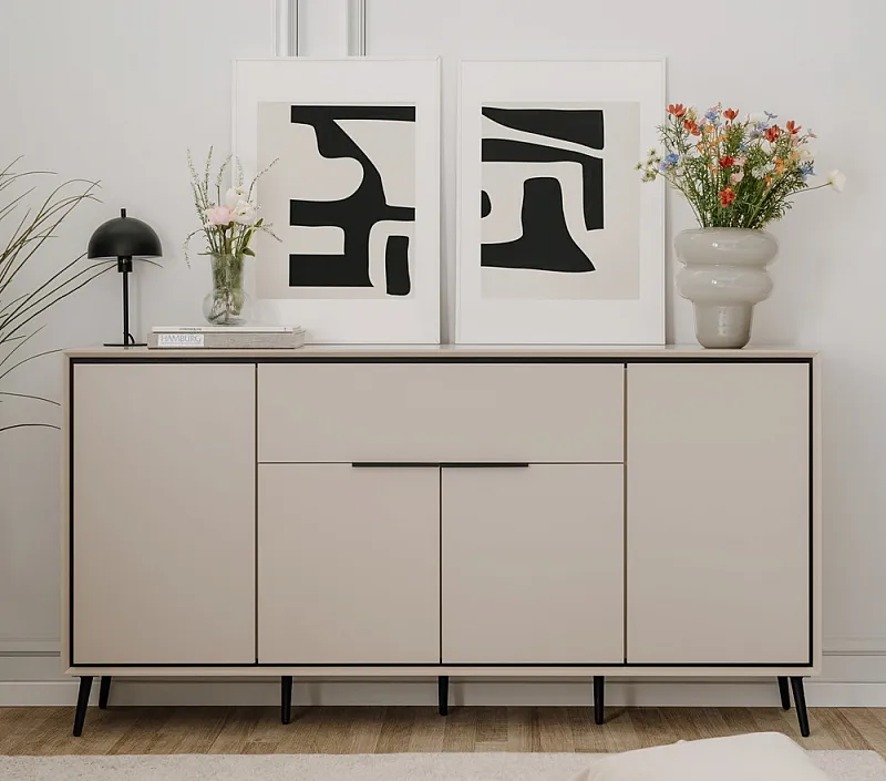 Sideboard Arona mit Schubkästen | sand / schwarz