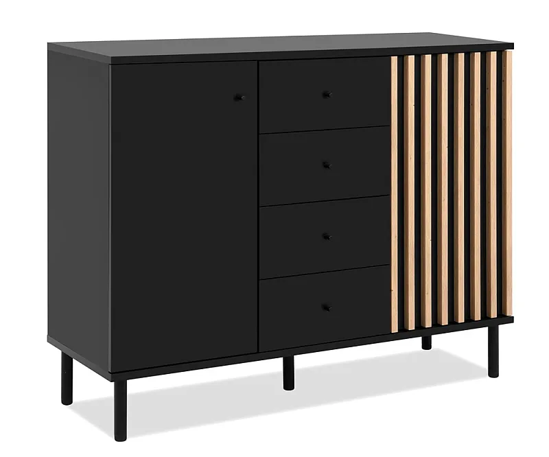 Kommode Sideboard Monza | mit 3D-Lamellen | Artisan Oak / schwarz