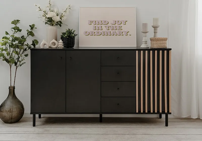 Sideboard Monza | mit 3D-Lamellen | Artisan Oak / schwarz