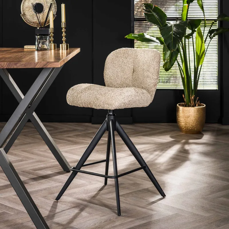 2er Set Barhocker Thoia | drehbar | Boucle Stoff | Sandfarben