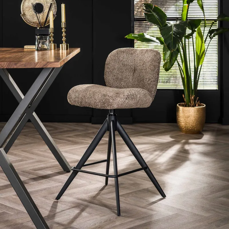 2er Set Barhocker Thoia | drehbar | Boucle Stoff | taupe