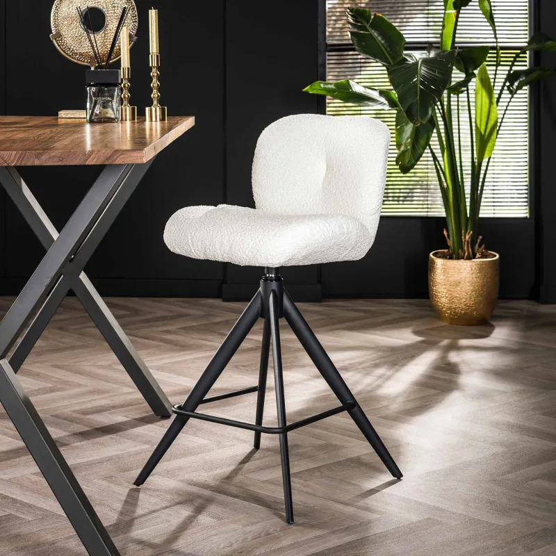 2er Set Barhocker Thoia | drehbar | Boucle Stoff | weiß