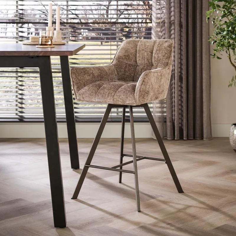 2er Set Barstuhl Toik | drehbar | Hoven Stoff / Chenille | champagne-braun