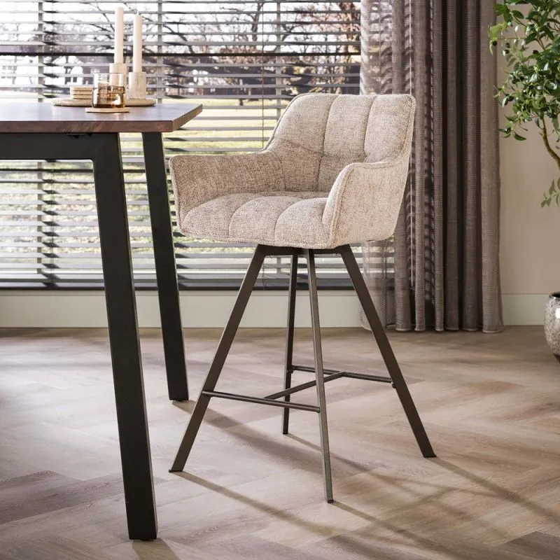 2er Set Barstuhl Toik | drehbar | Hoven Stoff / Chenille | sand-braun