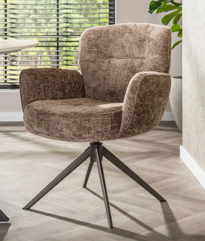 2er Set Stuhl Duba | drehbar | Hoven-Stoff | champagne-braun