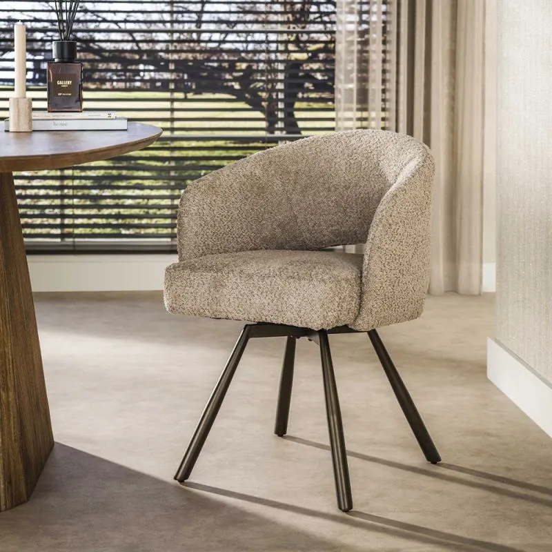 2er Set Stuhl Liva | Bouclé | drehbar | sand-braun