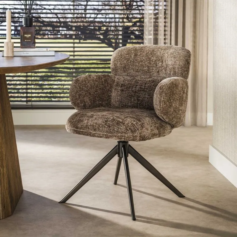 2er Set Stuhl Tano | Chenillestoff | drehbar | champagne-braun