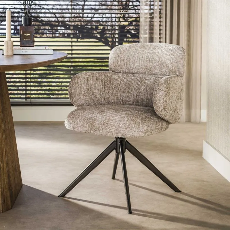 2er Set Stuhl Tano | Chenillestoff | drehbar | sand-braun