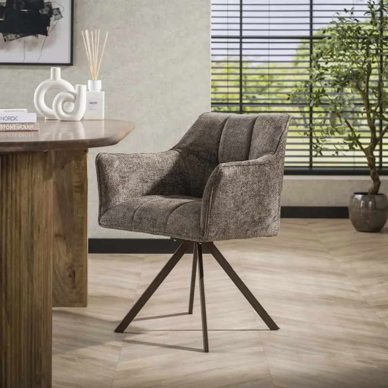 2er Set Stuhl Toik mit Armlehnen | drehbar | Hoven-Stoff / Chenillegewebe | braun