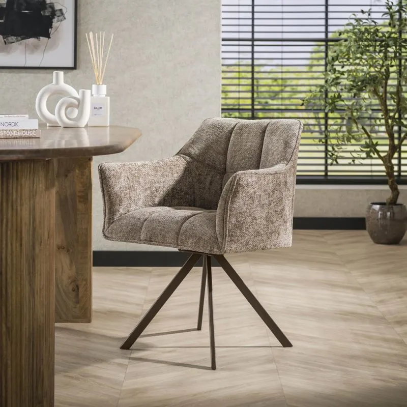 2er Set Stuhl Toik mit Armlehnen | drehbar | Hoven-Stoff / Chenillegewebe | champagne-braun