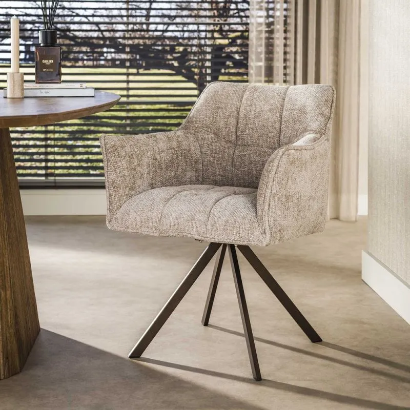 2er Set Stuhl Toik mit Armlehnen | drehbar | Hoven-Stoff / Chenillegewebe | sand-braun
