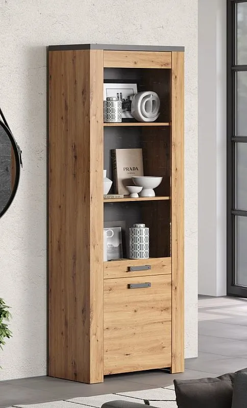 Vitrine Hochschrank Follow | Artisan Eiche / Matera grau
