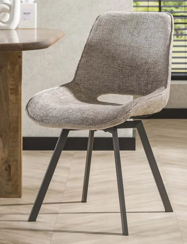 4er Set Stuhl Basi | drehbar | Chenille-Stoff | sandfarbe