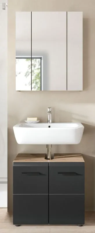 Bad Set Ice 2 | 2-teilig | Nox Oak / schwarz matt mit Aufsatzleuchte