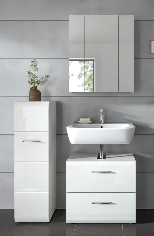 Bad Set Ice 3 | 3-teilig | weiß / weiß Hochglanz mit Badaufsatzleuchte