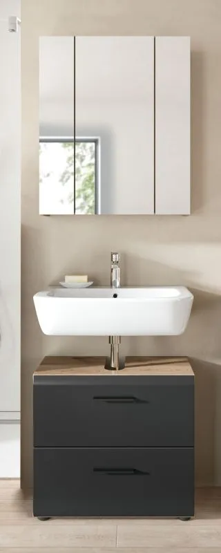 Bad Set Ice 9 | 2-teilig | Nox Oak / schwarz matt mit Aufsatzleuchte