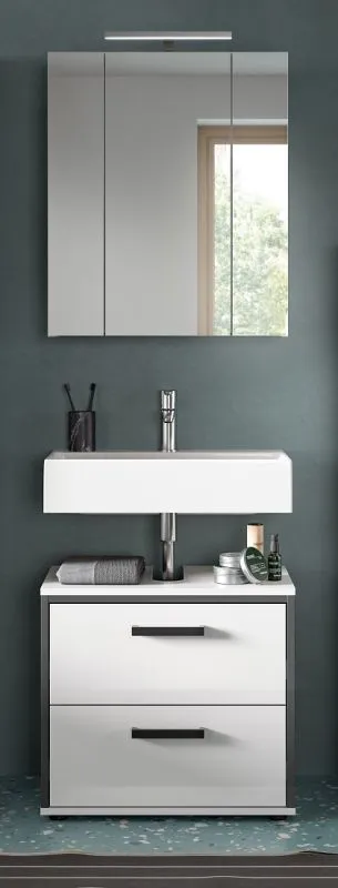 Bad Set Kojak 4 | 2-teilig | weiß / weiß Hochglanz | Spiegelschrank mit Beleuchtung