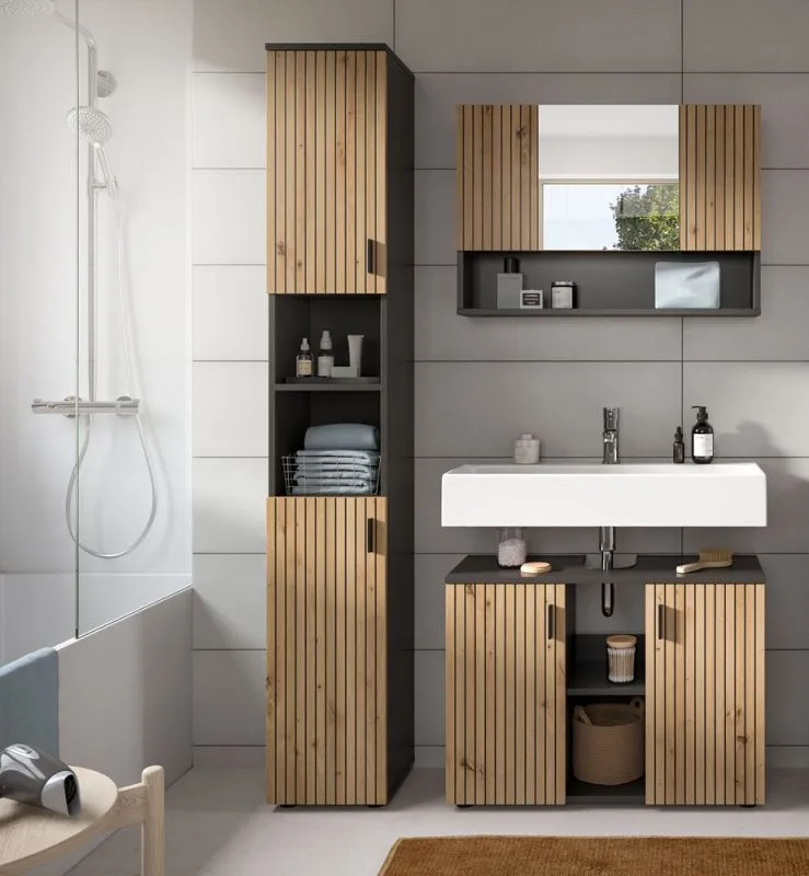 Bad Set Mone | 3-teilig | Basalt grau / Artisan Oak