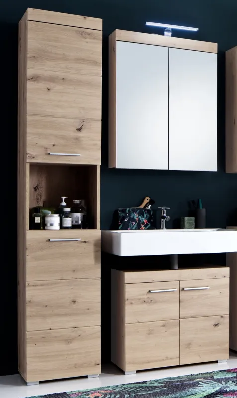 Badezimmer-Set Amanda | Eiche Asteiche | 3-teilig mit Aufsatzleuchte