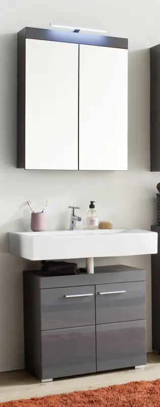 Badezimmer-Set Amanda | grau Hochglanz | 2-teilig ohne Aufsatzleuchte