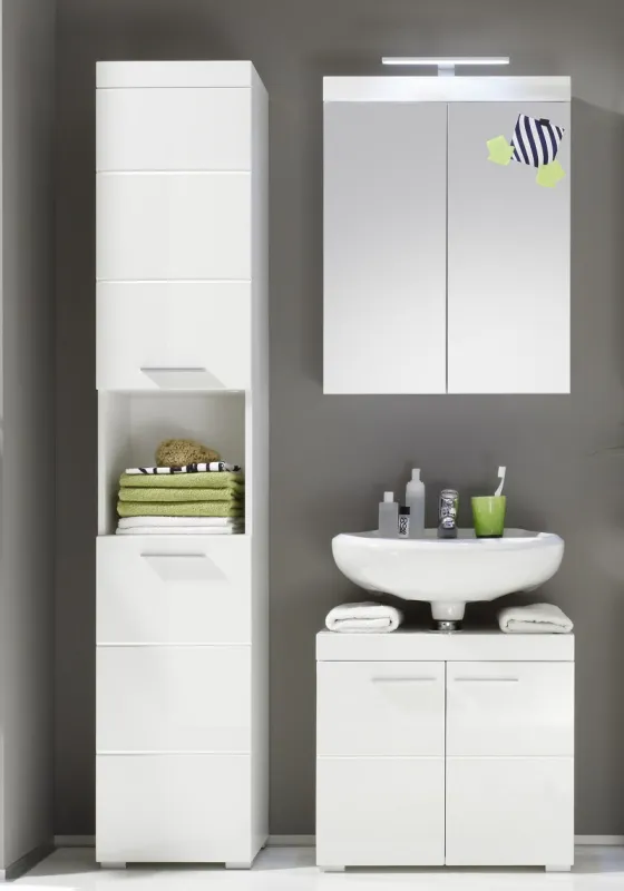 Badezimmer-Set Amanda | weiß Hochglanz | 3-teilig mit Aufsatzleuchte
