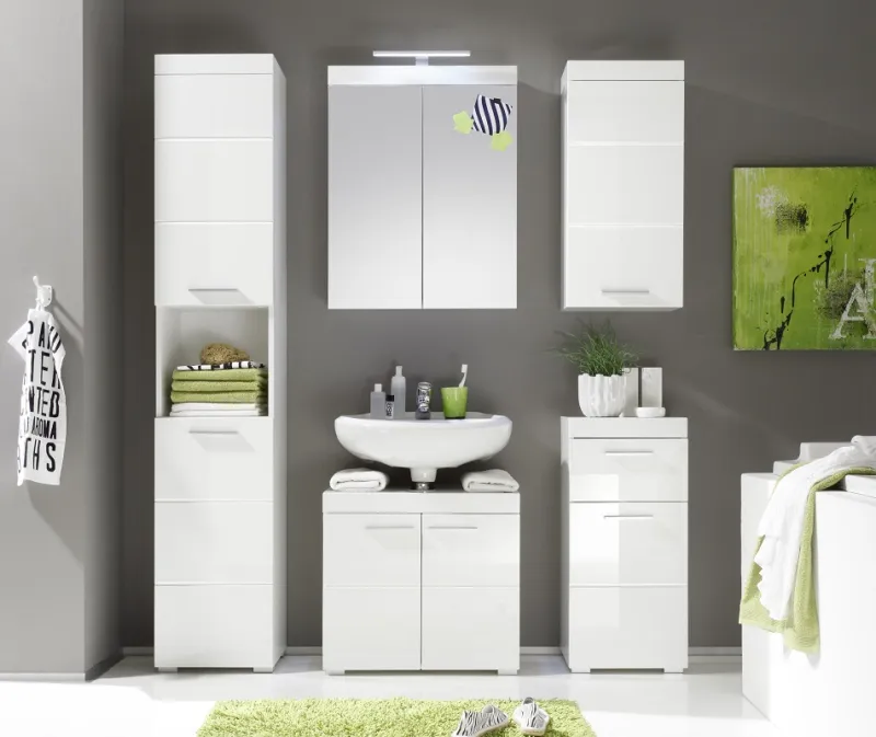 Badezimmer-Set Amanda | weiß Hochglanz | 5-teilig ohne Aufsatzleuchte