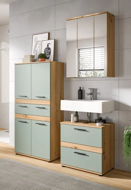 Badezimmer-Set Blake 4 | Salbei / Artisan Eiche | 3-teilig mit LED