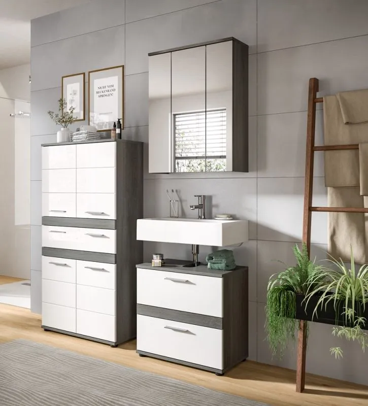 Badezimmer-Set Blake 4 | weiß Hochglanz / rauchsilber | 3-teilig