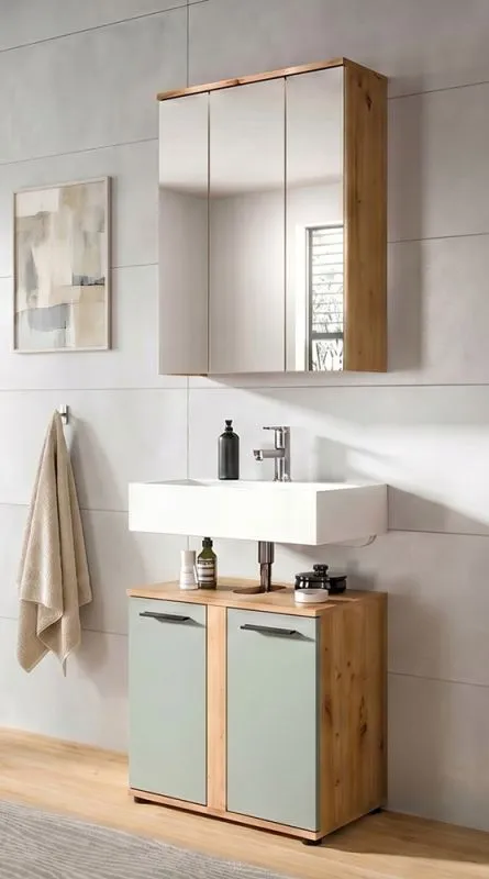 Badezimmer-Set Blake | Salbei / Artisan Eiche | 2-teilig mit Aufsatzleuchte