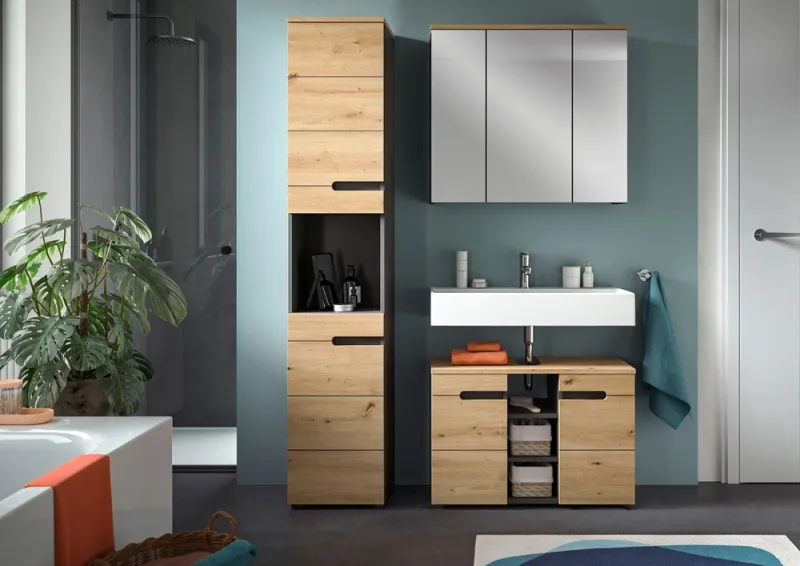 Badezimmer Set Canu 2 | 3-teilig | Artisan Eiche / Basalt grau | optional Beleuchtung
