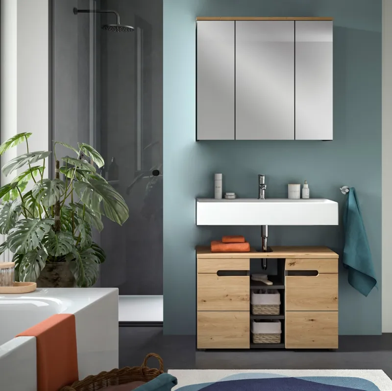 Badezimmer Set Canu 2 | 2-teilig | Artisan Eiche / Basalt grau | optional Beleuchtung