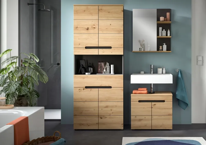 Badezimmer Set Canu 3 | 3-teilig | Artisan Eiche / Basalt grau | ohne Aufsatzleuchte