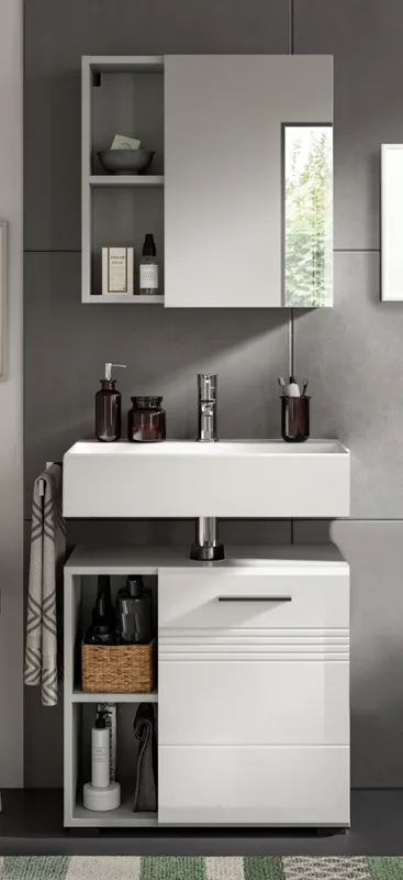 Badezimmer-Set Copa 1 | 2-teilig | grau / weiß Hochglanz ohne Aufsatzleuchte