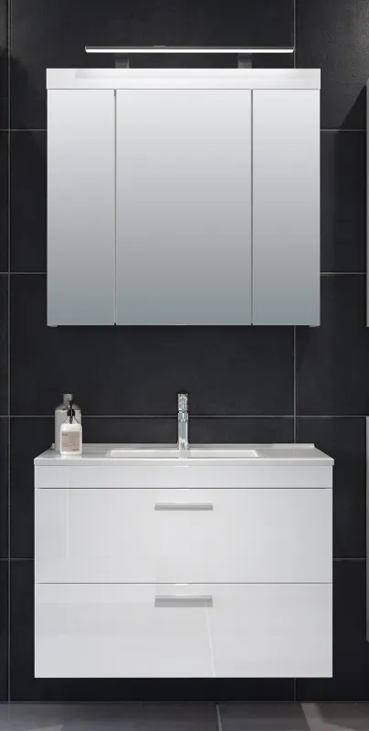 Badezimmer-Set Devon | inkl. Waschbecken | weiß Hochglanz | 2-teilig ohne Aufsatzleuchte