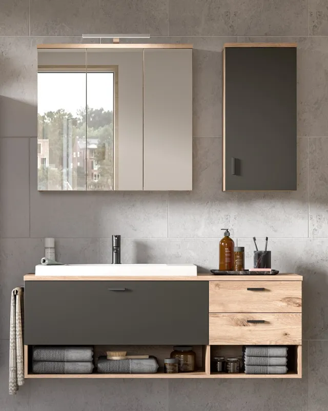 Badezimmer Set Grado | Nox Oak / grau | 3-teilig ohne Aufsatzleuchte