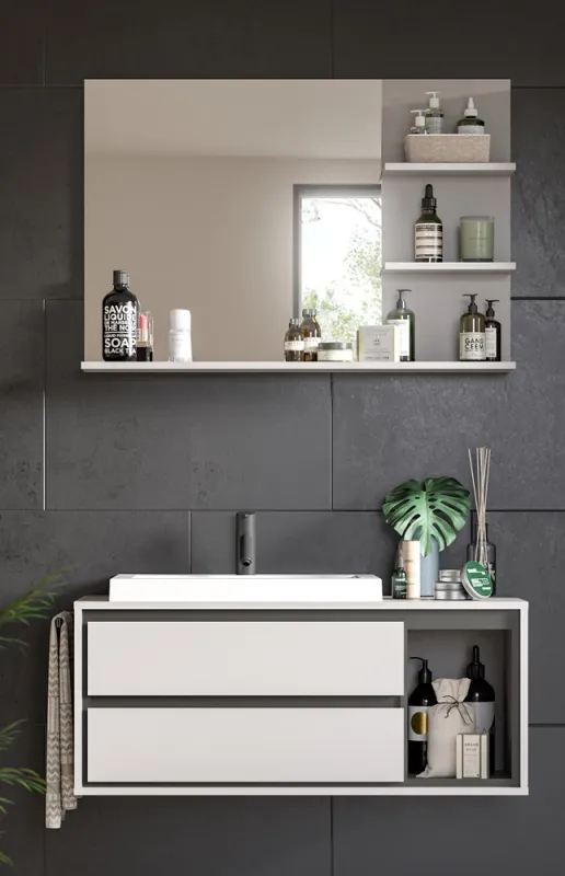 Badezimmer-Set Jaru | grau / schwarz | 2-teilig mit Handtuchhalter