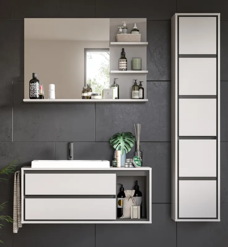 Badezimmer Set Jaru | grau / schwarz | 3-teilig mit Handtuchhalter