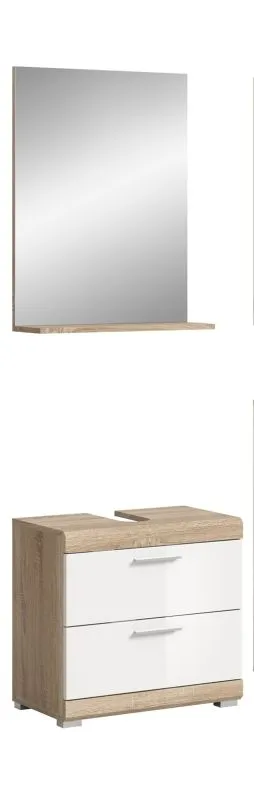 Badezimmer-Set Lambada 4 | weiß Hochglanz / Sonoma Eiche hell | 2-teilig | optional Beleuchtung