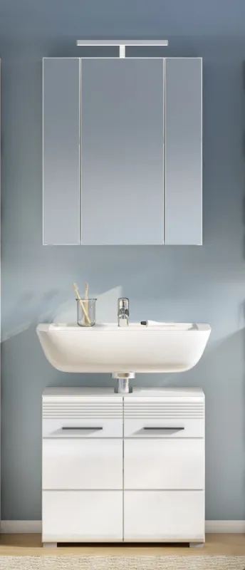 Badezimmer-Set Linus | weiß Hochglanz | 2-teilig mit Aufsatzleuchte