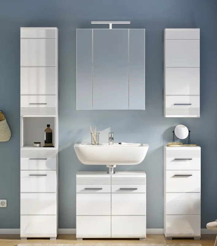 Badezimmer-Set Linus| weiß Hochglanz | 5-teilig ohne Aufsatzleuchte