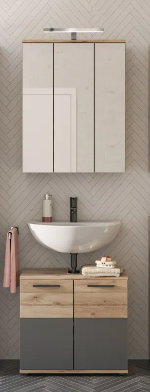 Badezimmer-Set Mason | Nox Oak / Basalt grau | 2-teilig mit Aufsatzleuchte