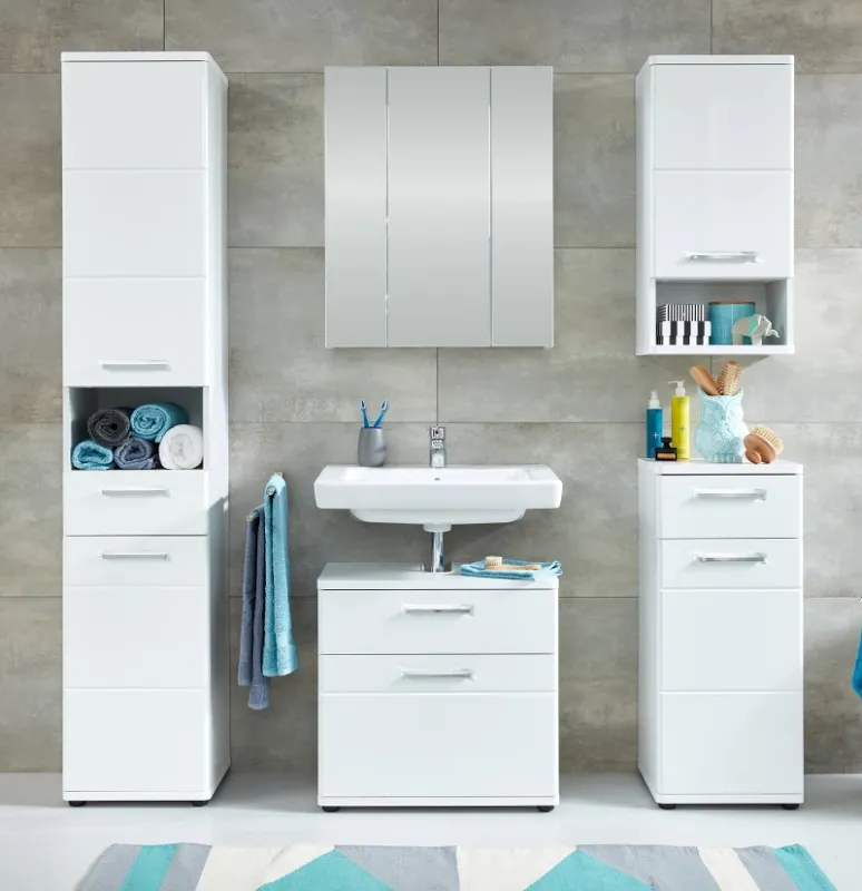 Badezimmer-Set Monte | weiß Hochglanz | 5-teilig ohne Aufsatzleuchte