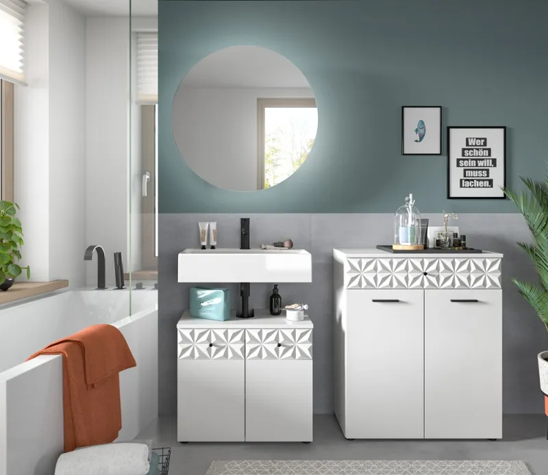 Badezimmer-Set Prisma 3 | weiß / weiß Hochglanz | 3-teilig | mit Beleuchtung