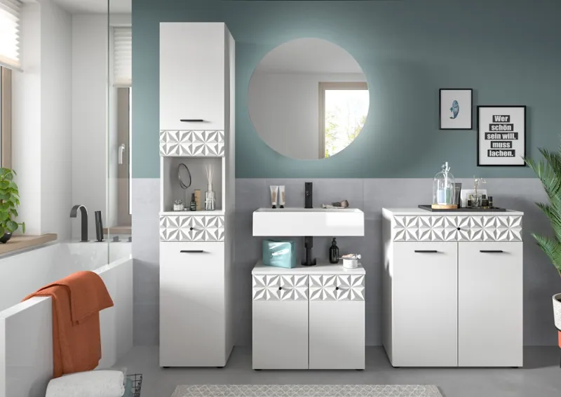 Badezimmer-Set Prisma 2 | weiß / weiß Hochglanz | 4-teilig | ohne Beleuchtung