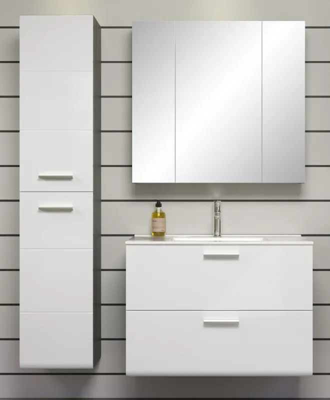 Badezimmer Set Riva 1 | inkl. Waschbecken | weiß / rauchsilber | 3-teilig