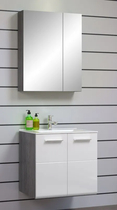 Badezimmer-Set Riva | inkl. Waschbecken | weiß / rauchsilber | 2-teilig mit Aufsatzleuchte