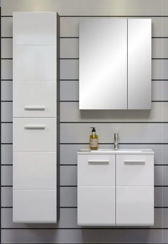 Badezimmer Set Riva | inkl. Waschbecken | weiß / rauchsilber | 3-teilig mit Aufsatzleuchte